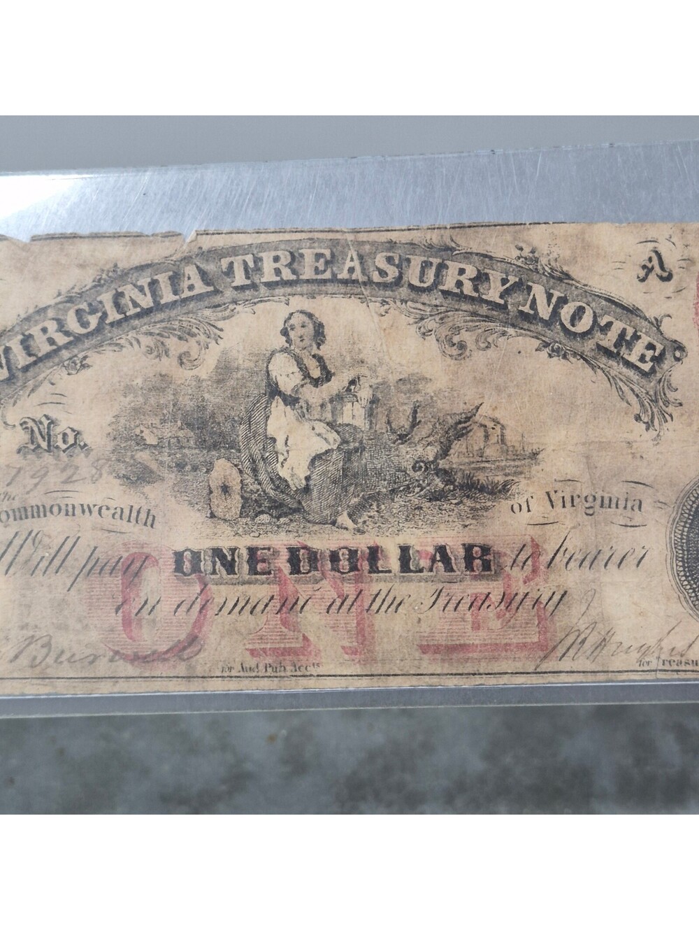 Virginia Treasury Note One Dollar Richmond July 21 1860 - Picture 3 of 7